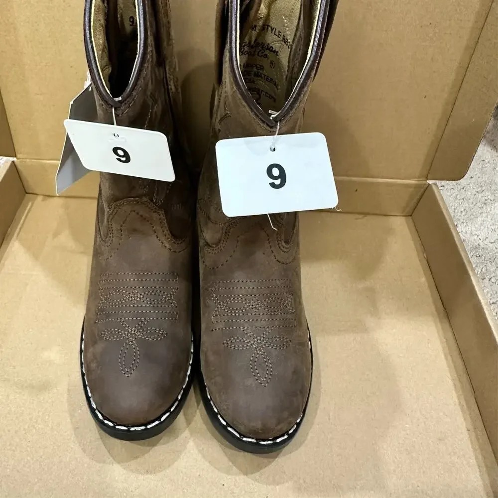 Masterson Boots Kids Leather Western Cowboy Almond Toe Size 9 RB2000C Brown NEW